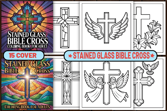 72 Stained Glass Bible Cross Color Pages: Creative Design Assets