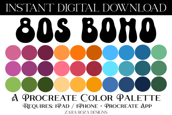 80s Boho Procreate Color Palette: Retro-Meets-Nature Hues