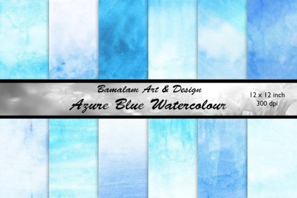 Azure Blue Watercolour Backgrounds: 12 Digital Design Assets
