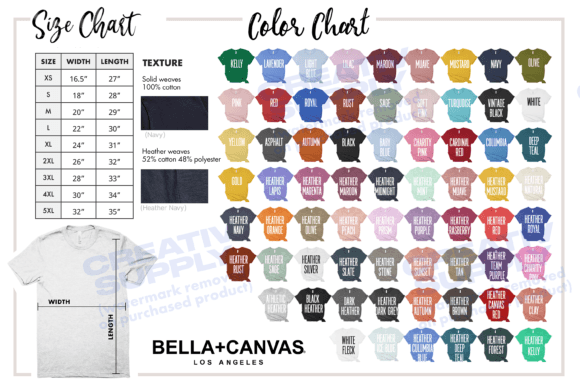 Color Chart for Bella Canvas Mockup Size: Your Design Blueprint