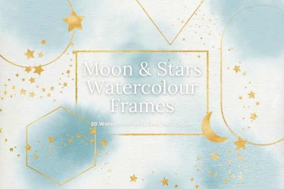 Elevate Your Projects with Blue Watercolour and Gold Frame Clipart