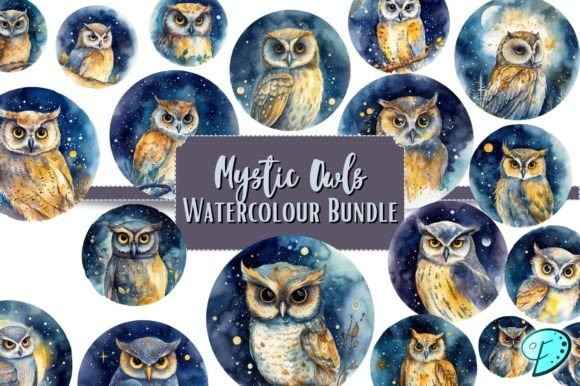 Enchanting Mystic Owls Watercolour Illustrations for Creative Projects