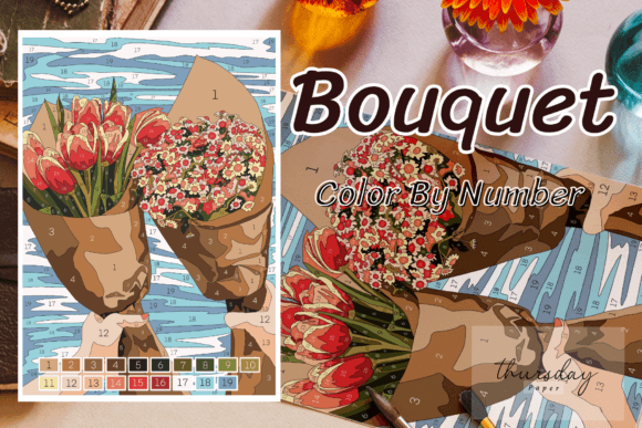 Flowers Bouquet Color by Number: A Design Asset for Relaxation