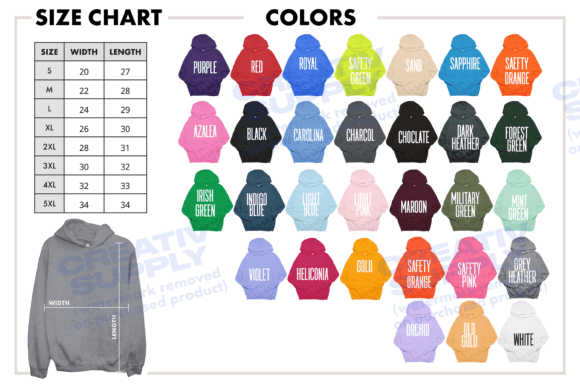 Gildan 18500 Hoodie Size & Color Charts for Your Store