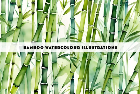 Green Bamboo Watercolour Duo: A Natural Design Asset