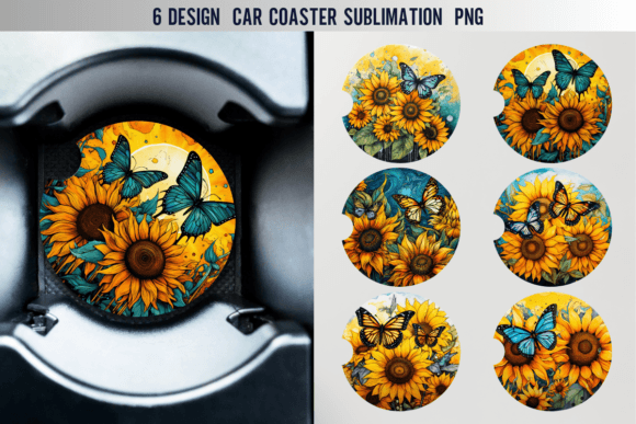 Sunflowers Ink Color Car Coaster: Vibrant Design for Your Vehicle