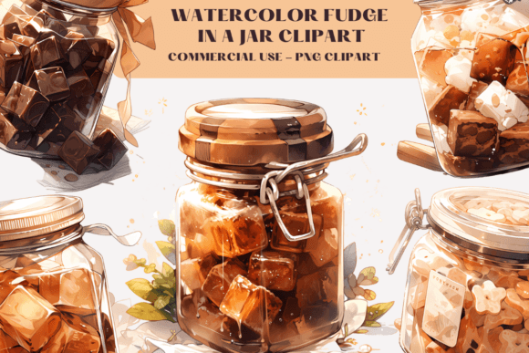 Watercolour Fudge Candy Jar Clipart: A Sweet Design Asset