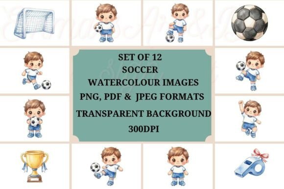 Watercolour Soccer Boy Clipart: A Charming Asset for Youthful Designs