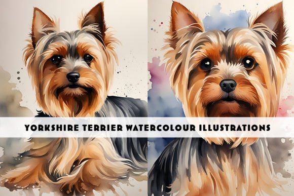 Yorkshire Terriers Watercolour Dogs: A Charming Design Asset